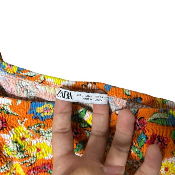 ZARA Floral Orange Crop Top Puffy Sleeve Women's Size Large - Picture 4 of 9